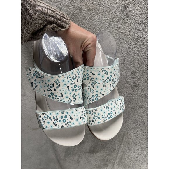 New Spenco Orthotic Nuevo Blue White Floral Flower Slide 12 D 12 Wide Sandals - Picture 4 of 8